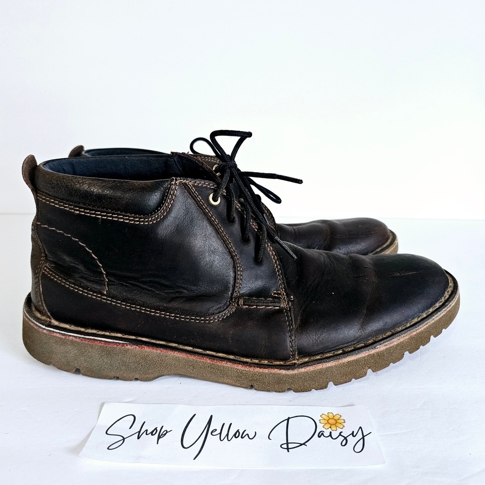 Clarks mens 15522‎ Brown Leather Lace Up Boot Ortholite Cushion Sz 9 - Sh651.2